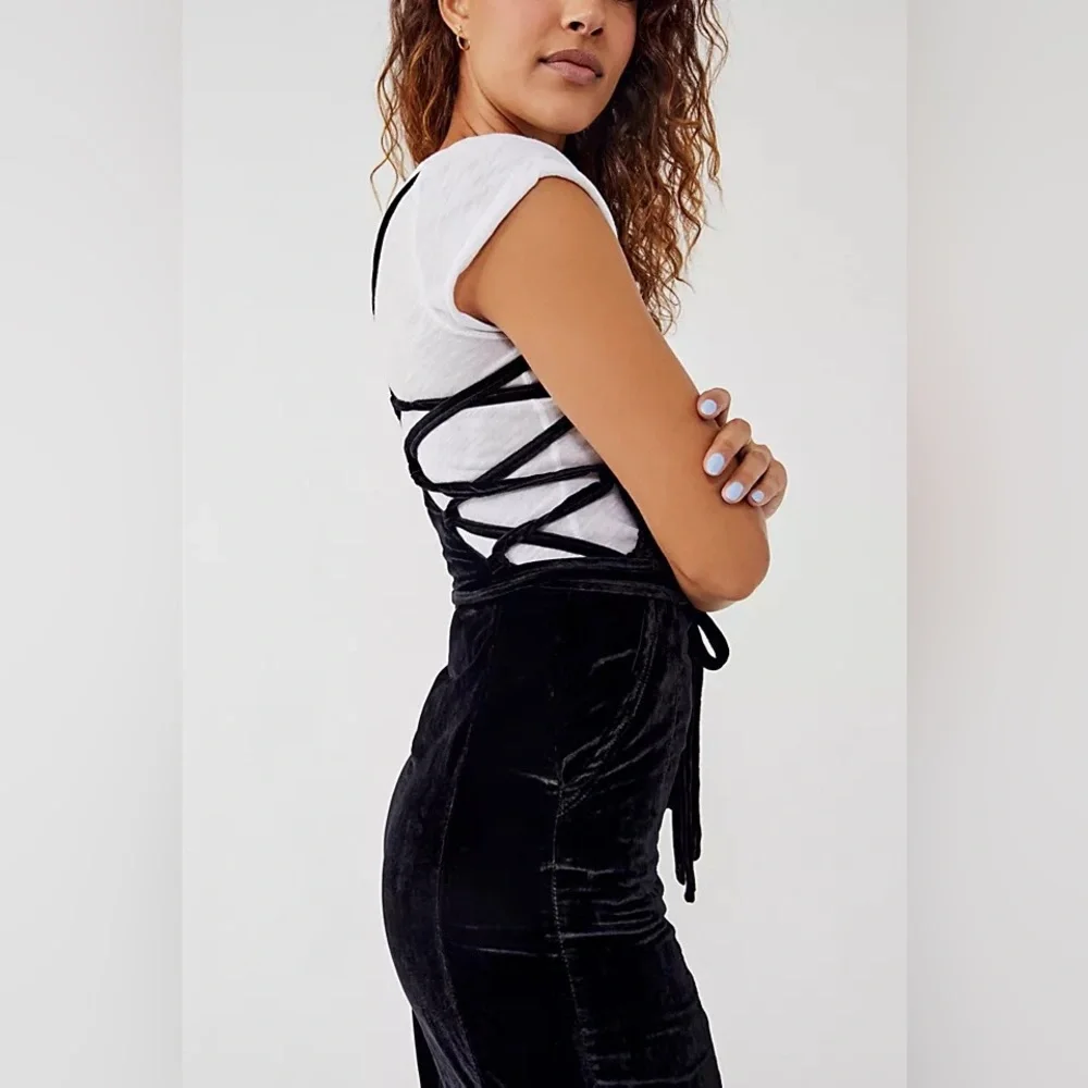 NWT Free People Revolve 90’s Forever Overalls in Black with Tie Sides Jumpsuit - Picture 6 of 12